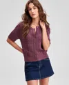 And Now This Petite Short Sleeve Crewneck Pointelle Cardigan Sweater