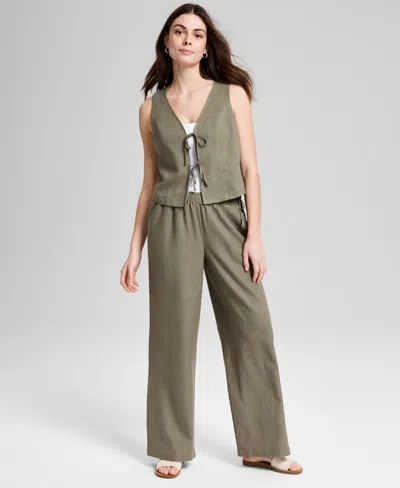 And Now This Women's Wide-leg Side-tie Striped Pants, Regular & Petites, Exclusively At Macy's In Crushed Oregano
