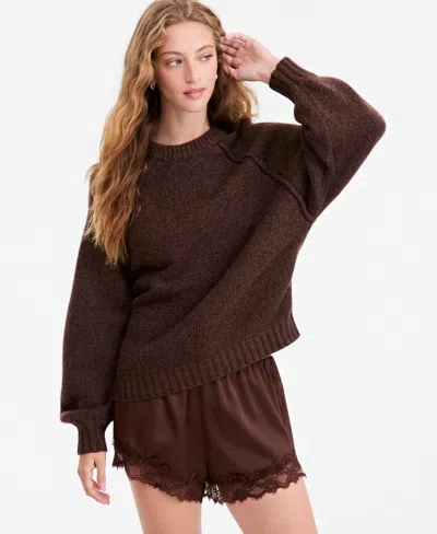 And Now This Petite Slouchy Pullover Oversized Sweater, Macy's Exclusive In Warm Sienna Heather