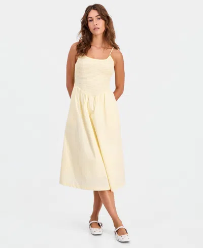 And Now This Petite Smocked Scoop Neck Sleeveless Midi Dress, Macy's Exclusive In Yellow