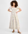 And Now This Petite Smocked Short-sleeve Cotton Maxi Dress, Exclusively At Macy's