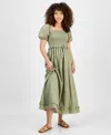 And Now This Petite Smocked Short-sleeve Cotton Maxi Dress, Exclusively At Macy's In Green
