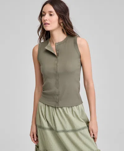 And Now This Petite Snap-front Rib-knit Tank, Exclusively At Macy's In Crushed Oregano