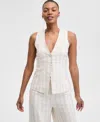 And Now This Petite Striped Sleeveless Double-button Vest, Exclusively At Macy's
