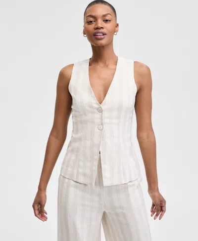 And Now This Petite Striped Sleeveless Double-button Vest, Exclusively At Macy's