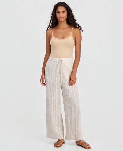 And Now This Petite Tie-waist Lace-trim Wide-leg Pants, Macy's Exclusive In Neutral