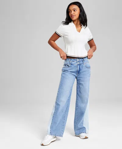 And Now This Petite Two-tone Wide-leg Double-waist Jeans, Exclusively At Macy's In Beau