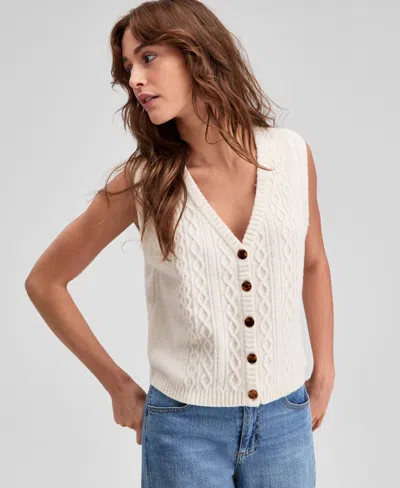 And Now This Petite V-neck Button-front Sweater Vest In White