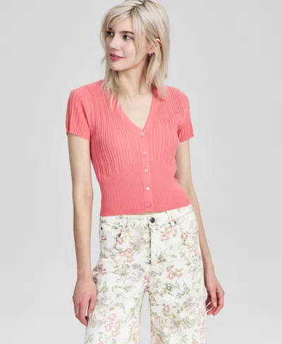 And Now This Petite V-neck Short-sleeve Cardigan, Macy's Exclusive In Pink