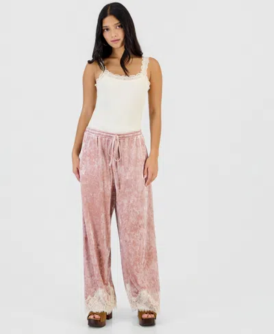 And Now This Petite Velvet Lace-trim Wide-leg High-rise Pants, Macy's Exclusive In Pink