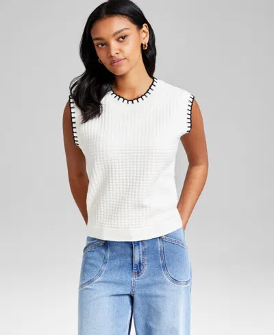 And Now This Women's Whip Stitch Crewneck Sweater Vest, Regular & Petites, Exclusively At Macy's In Cream