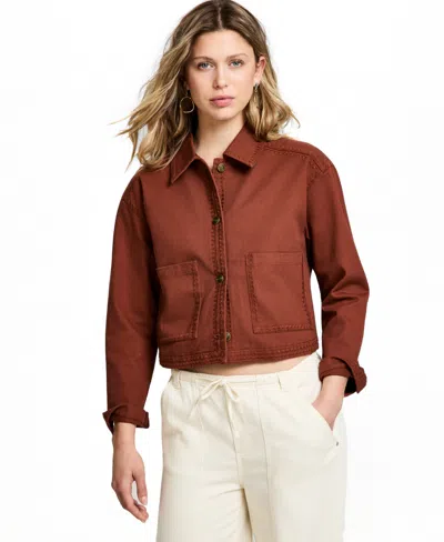 And Now This Petite Whipstitch Crop Jacket, Macy's Exclusive In Brown
