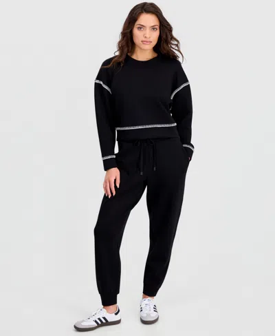 And Now This Petite Whipstitch Scuba Crewneck Top, Macy's Exclusive In Black