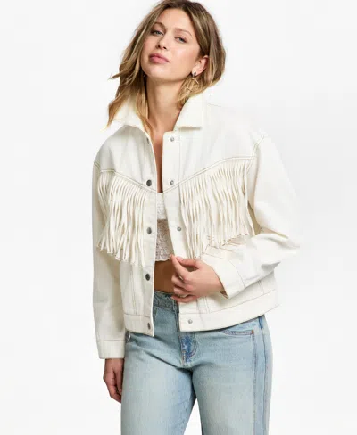 And Now This Petite White Denim Fringe Jacket, Macy's Exclusive