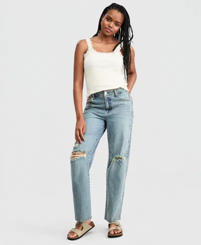 And Now This Petite Zelda Wide-leg Distressed Jeans, Macy's Exclusive In Blue