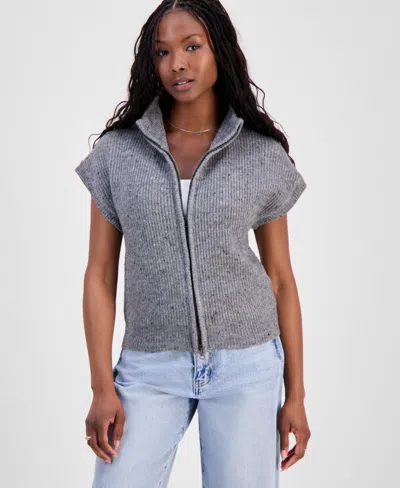 And Now This Petite Zip-up Cap-sleeve Sweater In Gray