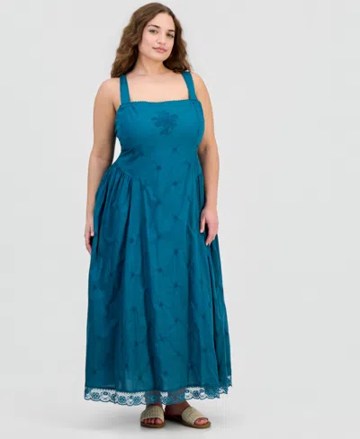 And Now This Plus Cotton Square-neck Maxi Dress, Macy's Exclusive In Blue