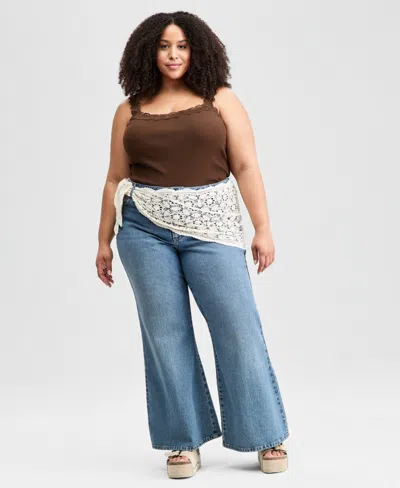 And Now This Plus Crocheted-scarf Flare Jeans, Macy's Exclusive In Blue