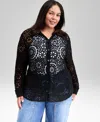 And Now This Plus Size Cotton Crocheted Blouse In Black