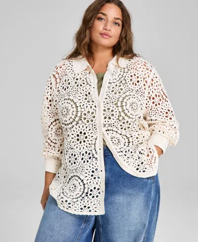 And Now This Plus Size Cotton Crocheted Blouse In Cream