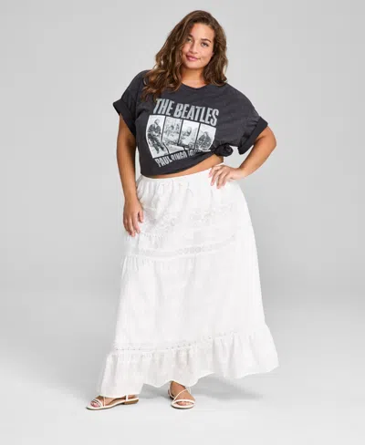 And Now This Plus Size Cotton Embroidered Lace-trim Maxi Skirt, Exclusively At Macy's In White