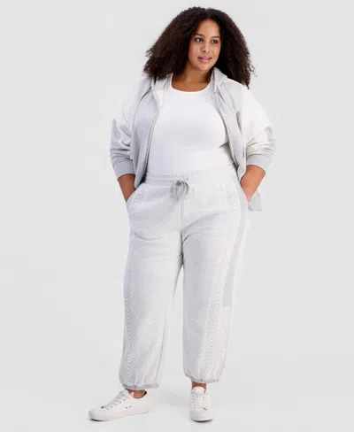 And Now This Plus Size Crochet High-rise Fleece Jogger, Macy's Exclusive In Gray