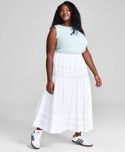 And Now This Now This Plus Size Ruffle Trim Tank Top Crochet Pull On Maxi Skirt Created For Macys In White