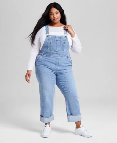 And Now This Plus Size Cuffed Denim Overalls, Exclusively At Macy's In Bowie Wash