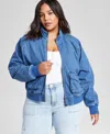 And Now This Plus Size Denim Bomber Jacket In Medium Wash