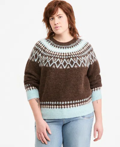 And Now This Plus Size Fair-isle Crewneck Sweater, Macy's Exclusive In Brown