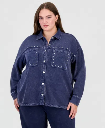 And Now This Plus Size French Terry Embellished Shirt Jacket, Macy's Exclusive In Indigo Batik