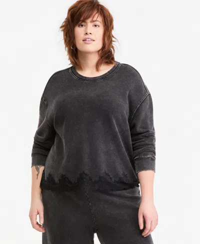 And Now This Plus Size Lounge Lace-trim Long-sleeve Pullover Sweatshirt, Macy's Exclusive In Gray