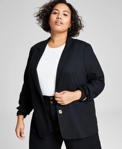 And Now This Plus Size Notch-collar Two-button Jacket, Created For Macy's In Black