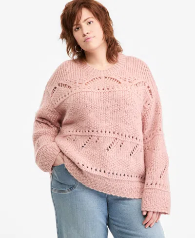 And Now This Plus Size Pointelle Crew-neck Loose Sweater, Macy's Exclusive In Pink