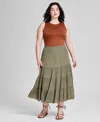 And Now This Plus Size Pull-on Tiered Midi Skirt