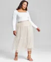 And Now This Plus Size Pull-on Tulle Midi Skirt, Created For Macy's In Tan