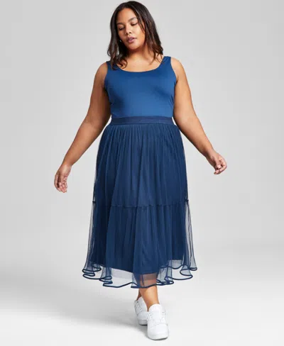 And Now This Plus Size Pull-on Tulle Midi Skirt, Created For Macy's In Titan