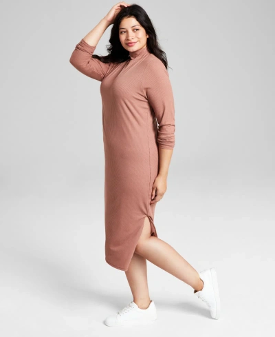 And Now This Plus Size Ribbed High-neck Midi Bodycon Dress In Baltic Amber