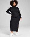AND NOW THIS PLUS SIZE RIBBED HIGH-NECK MIDI BODYCON DRESS