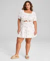 And Now This Plus Size Floral-print Lace-trim Blouse In White