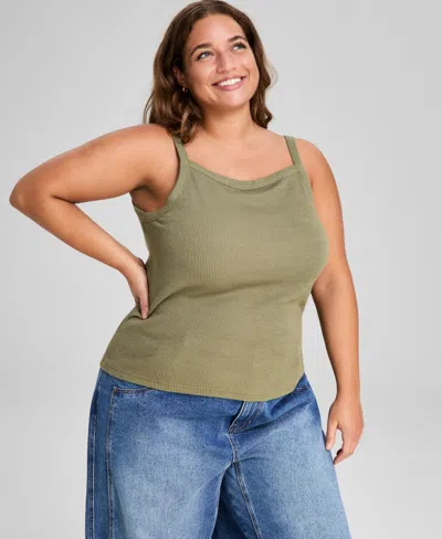 And Now This Plus Size Square-neck Ribbed Tank Top In Crushed Oregano