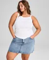And Now This Plus Size Square-neck Ribbed Tank Top In White