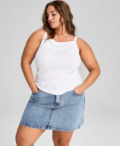 And Now This Plus Size Square-neck Ribbed Tank Top In White