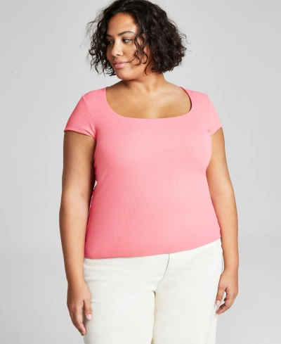 And Now This Plus Size Square-neck Top In Fresh Coral