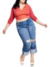 AND NOW THIS PLUS WOMENS HIGH RISE DISTRESSED STRAIGHT LEG JEANS
