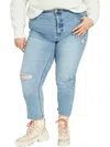 AND NOW THIS PLUS WOMENS RAW HEM LIGHT WASH MOM JEANS
