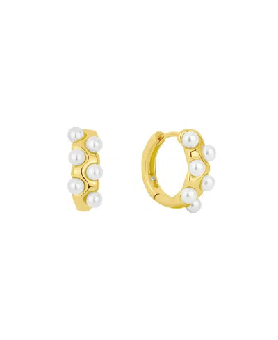 And Now This Simulated Cultivated Pearl Hinged Hoop Earrings In Gold