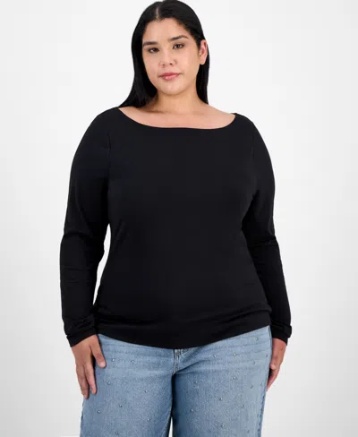 And Now This Trendy Plus Boat-neck Long-sleeve Top, Macy's Exclusive In Black