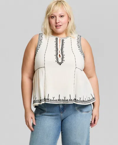 And Now This Trendy Plus Embroidered Cotton Sleeveless Top, Macy's Exclusive In White