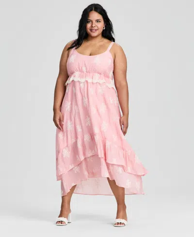 And Now This Trendy Plus Embroidered High-low Maxi Dress, Macy's Exclusive In Pink